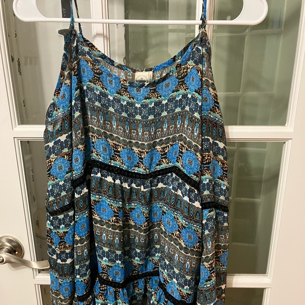 Paper Crane Women’s Top Sz M Floral Blue Boho Long Sleeve Hippie